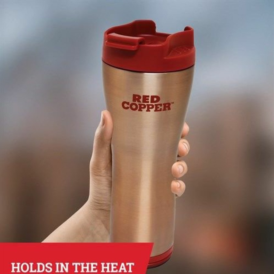 Kitchen JML | Red Copper Mug - Ceramic-Lined, Topple-Proof Travel Mug For Better-Tasting Coffee