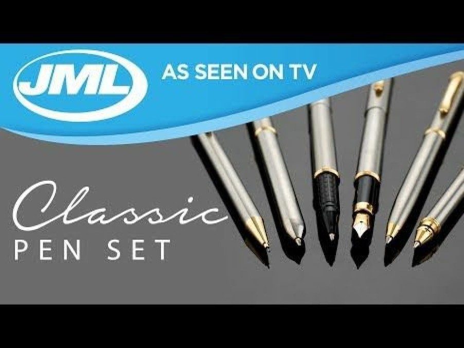 Home & Diy JML | Classic Pen Set - 6 Beautiful Brushed Stainless-Steel Pens