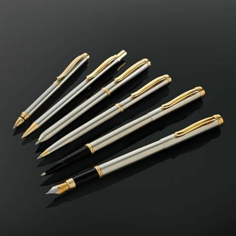 Home & Diy JML | Classic Pen Set - 6 Beautiful Brushed Stainless-Steel Pens